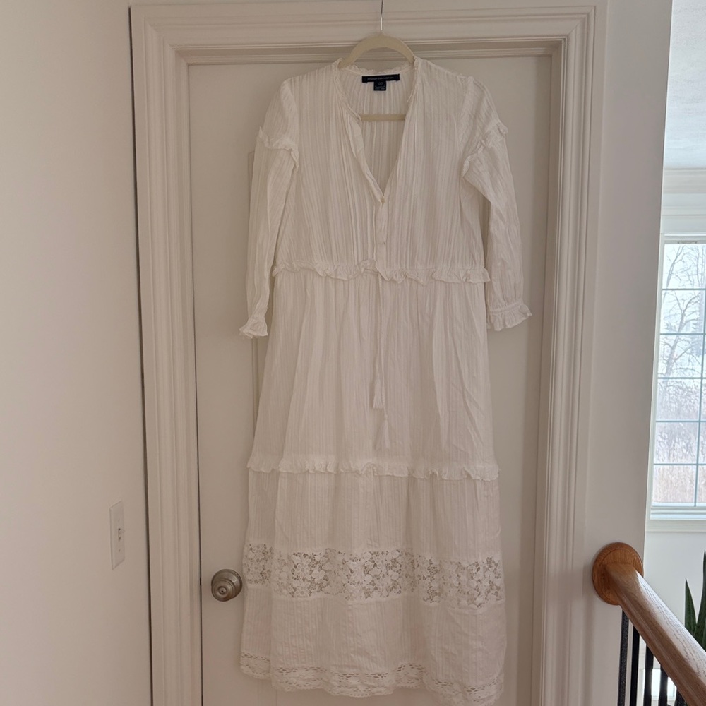 French Connection White Long Sleeve cotton and lace Dress
